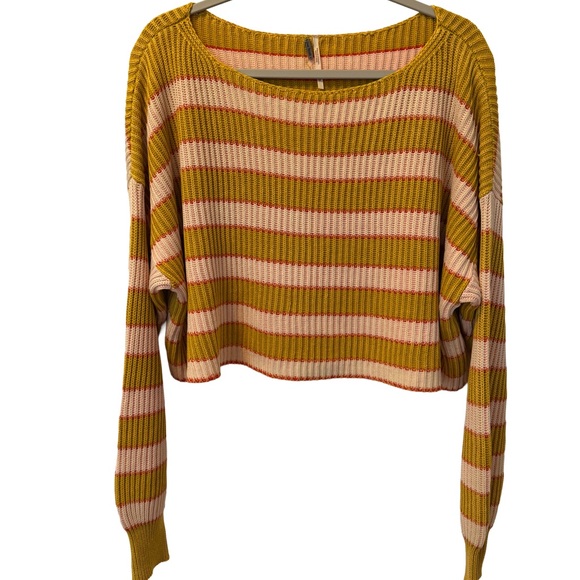 Free People Just My Stripe Yellow and Pink Sweater, Size XS - Picture 7 of 10